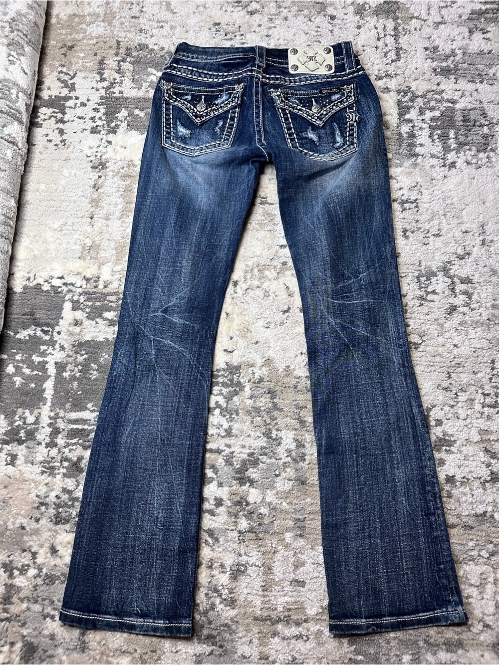 Miss Me Dark Blue Embellished Flare Jeans